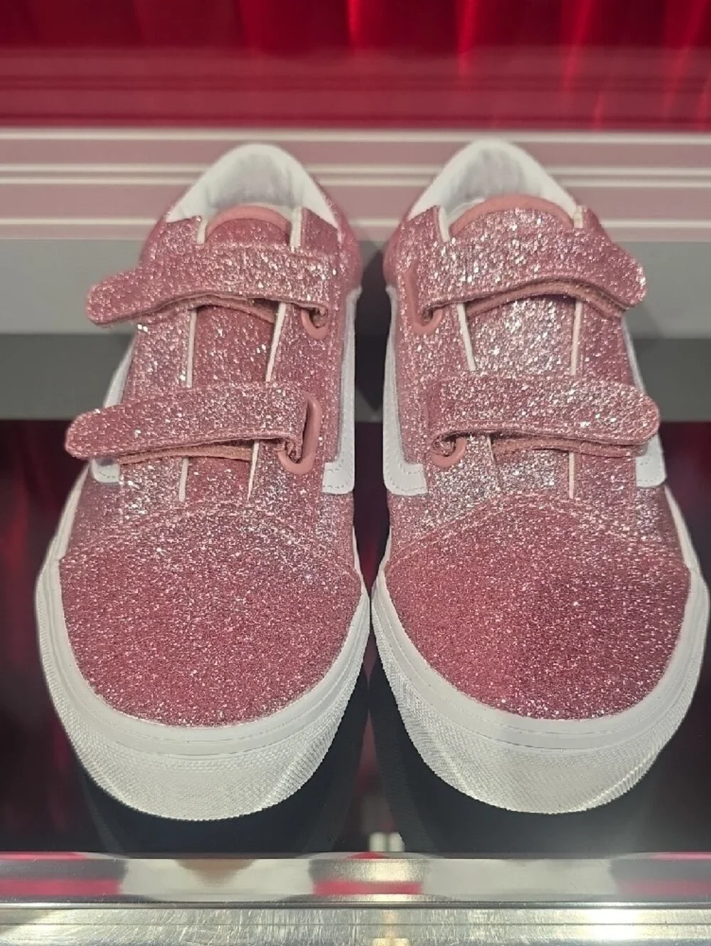 Vans Glitter Velcro Old Skool V Glitter Rose Pink JN 6.5 Or Men 6.5 Women's 8